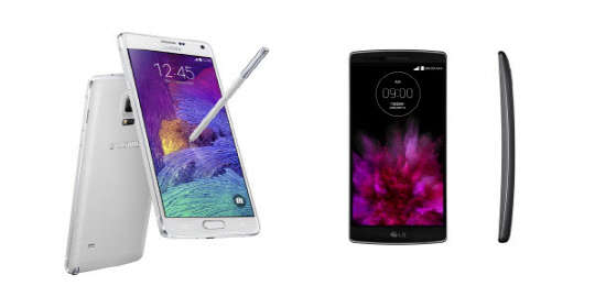 (왼쪽부터)삼성전자의 '갤럭시노트4 S-LTE', LG전자의 'G플렉스2'